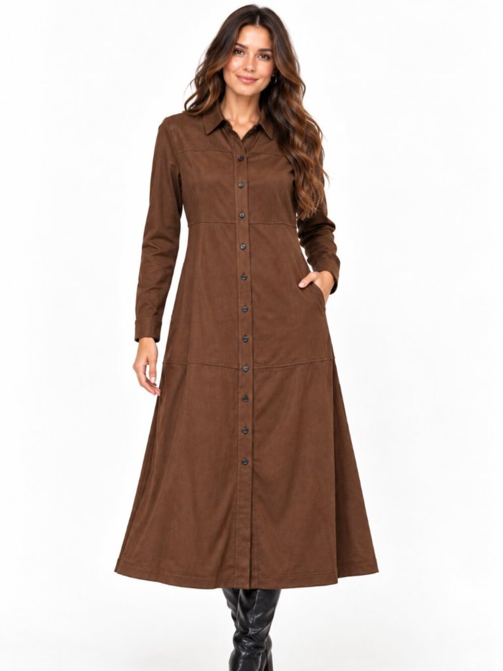 J.Jill Brown Faux Suede Button Front Shirtdress SP NWT